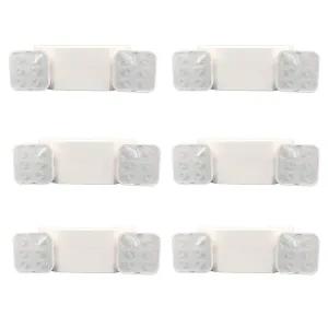 Amazon Basics LED Emergency Light, UL Certified, 6-Pack, Adjustable Two Heads, Wall Mount White with Battery Backup, Nickel,White (Previously AmazonCommercial brand)