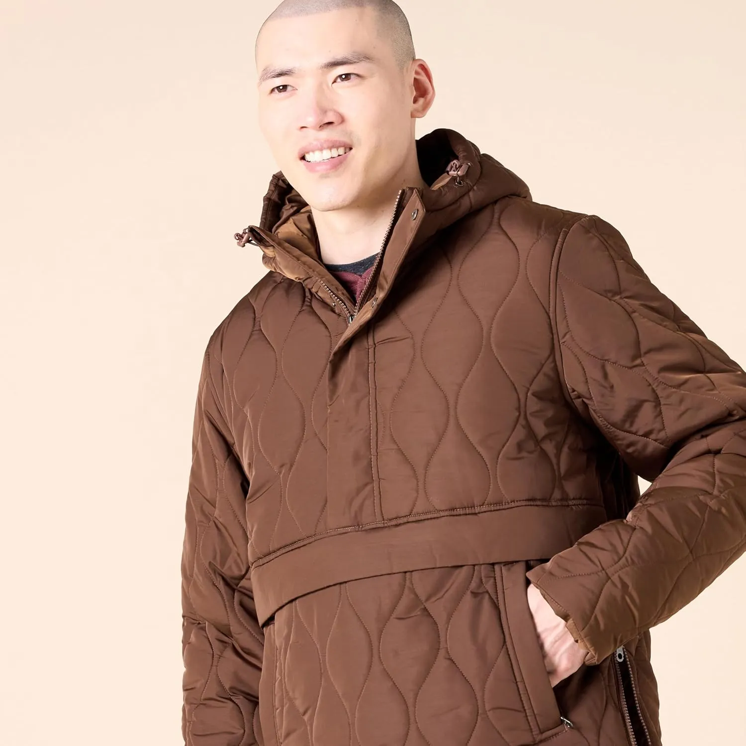 Amazon Essentials Men's Anorak Hooded Quarter-Zip Puffer Coat