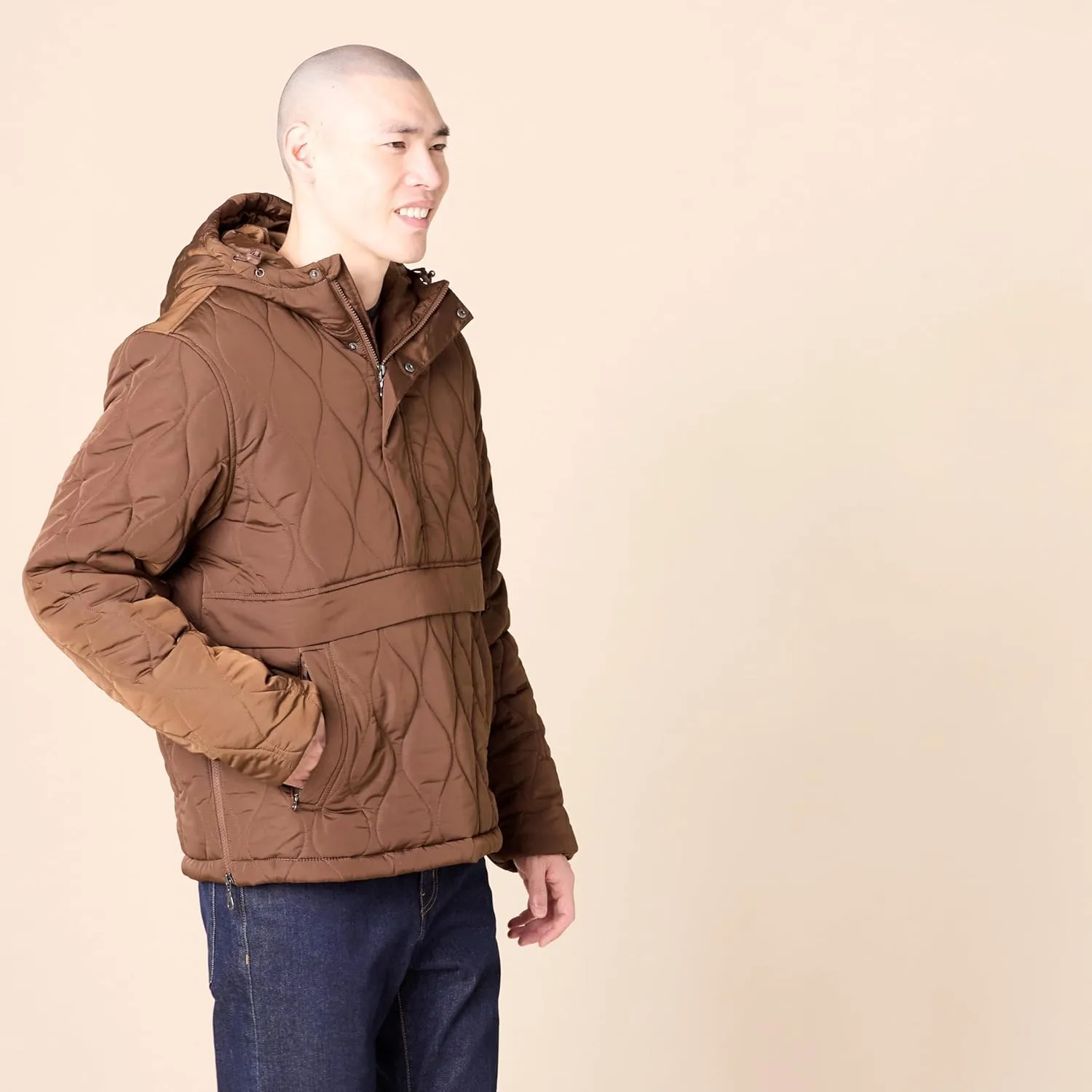 Amazon Essentials Men's Anorak Hooded Quarter-Zip Puffer Coat