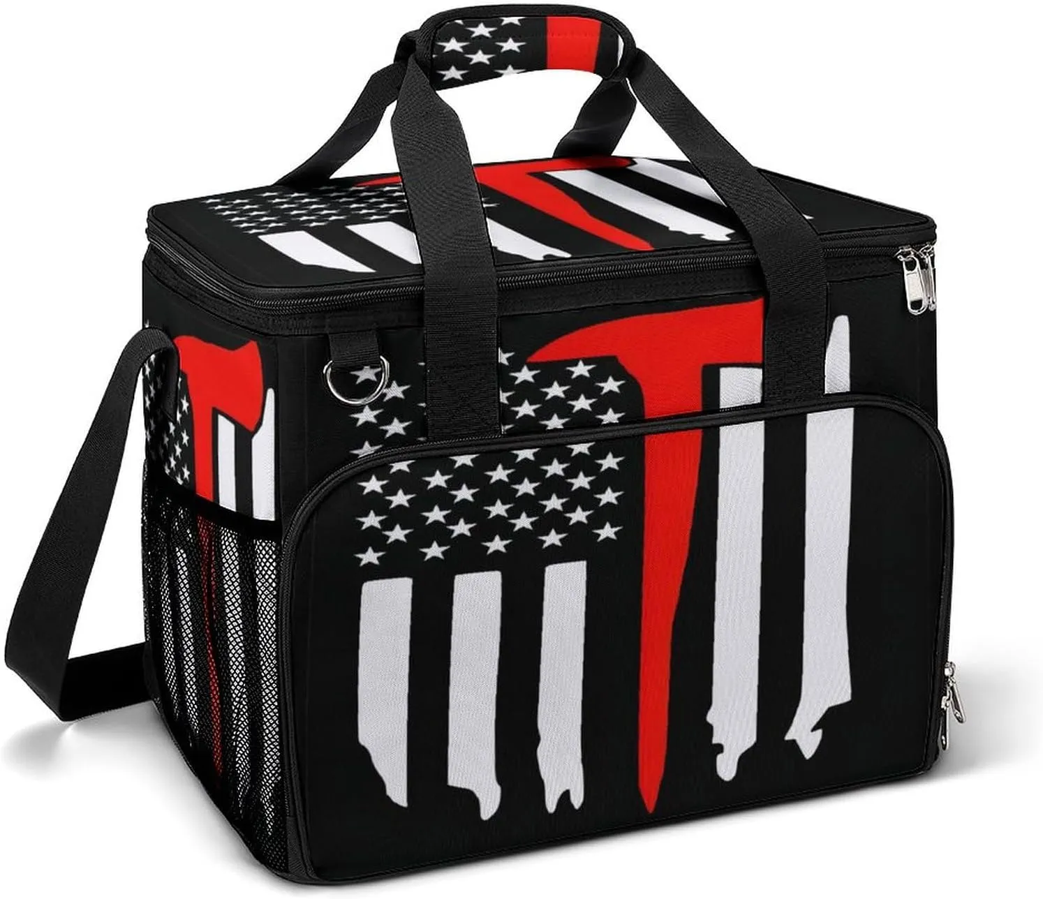 American Flag Black and White Cooler Bag, Collapsible Soft Sided Cooler, Large Leakproof Camping Cooler, Portable Travel Cooler for Camping, Road Trips