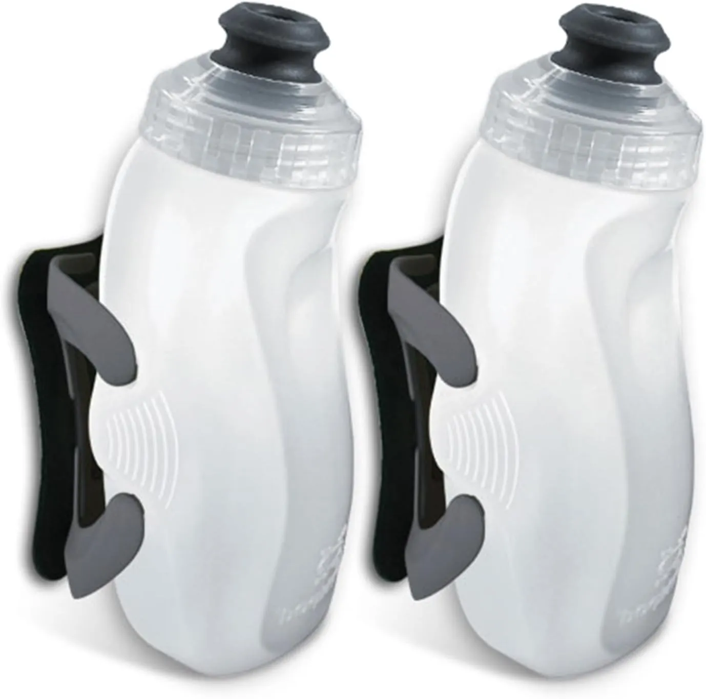 Amphipod RunLite Xtech Hydration System, Dual 10.5 oz Hydraform Water Bottles for Running, Marathons & Endurance Training (Jett-Lock Cap) - Clear/Charcoal - 2 x 10.5 oz