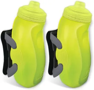 Amphipod RunLite Xtech Hydration System, Dual 10.5 oz Hydraform Water Bottles for Running, Marathons & Endurance Training (Jett-Squeeze Cap) - Amp Green/Charcoal - 2 x 10.5 oz