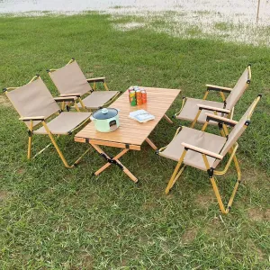 and Set - Foldable Camping Table and Chair, Easy to Fold and Store for Events Indoor Outdoor Use for All Occasions,Beige
