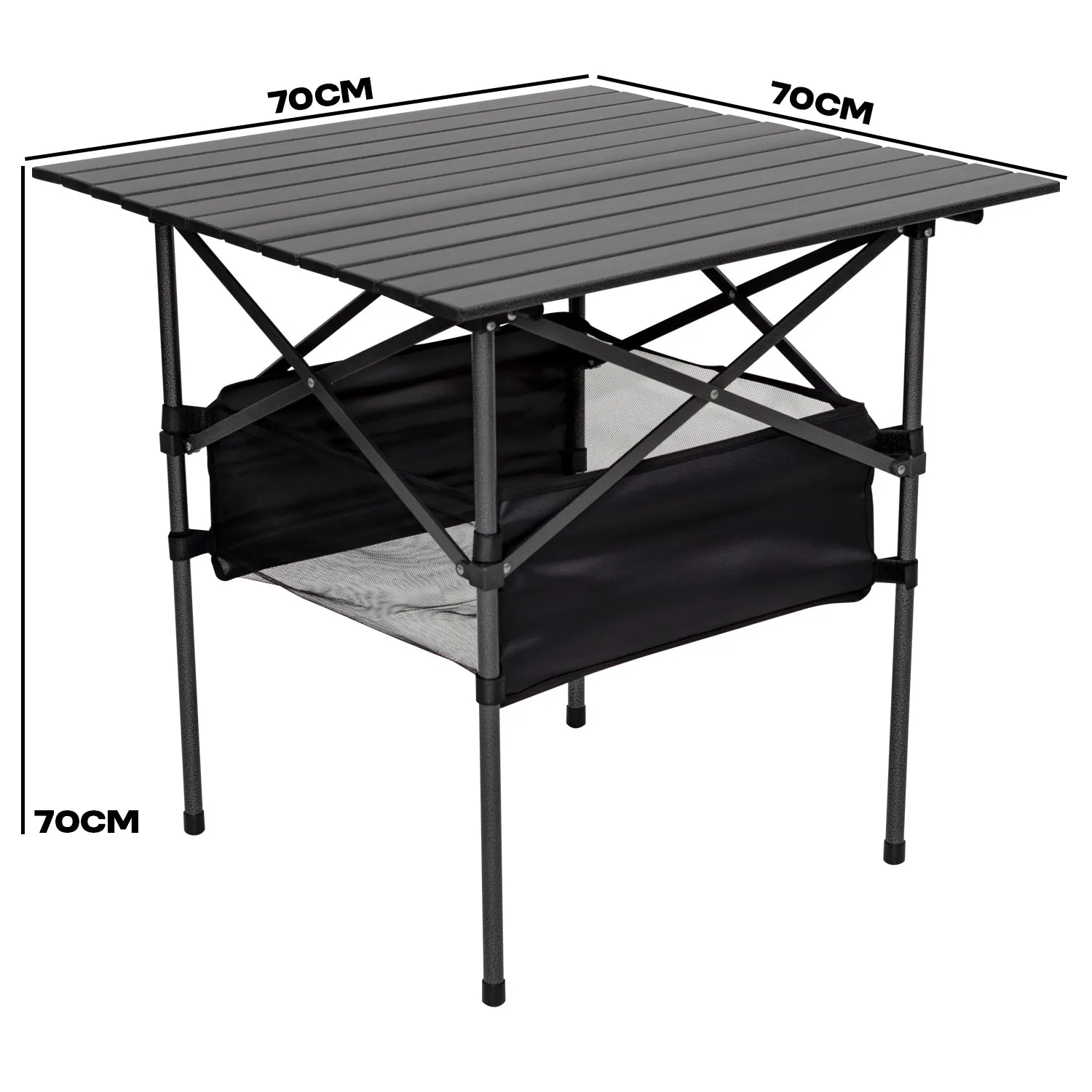 Andes 70cm Portable Aluminium Roll-Top Camping Dining Table with Steel Frame