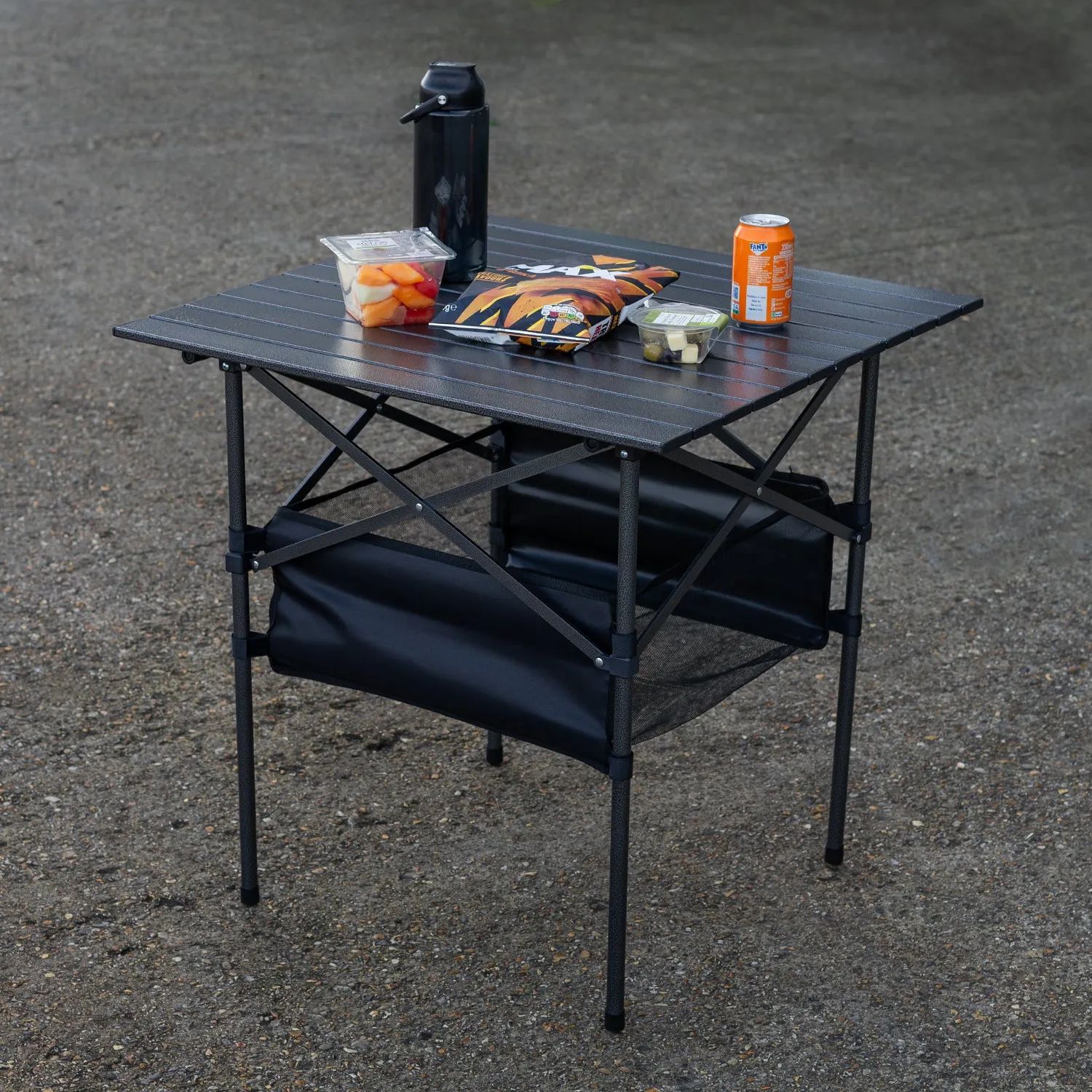 Andes 70cm Portable Aluminium Roll-Top Camping Dining Table with Steel Frame