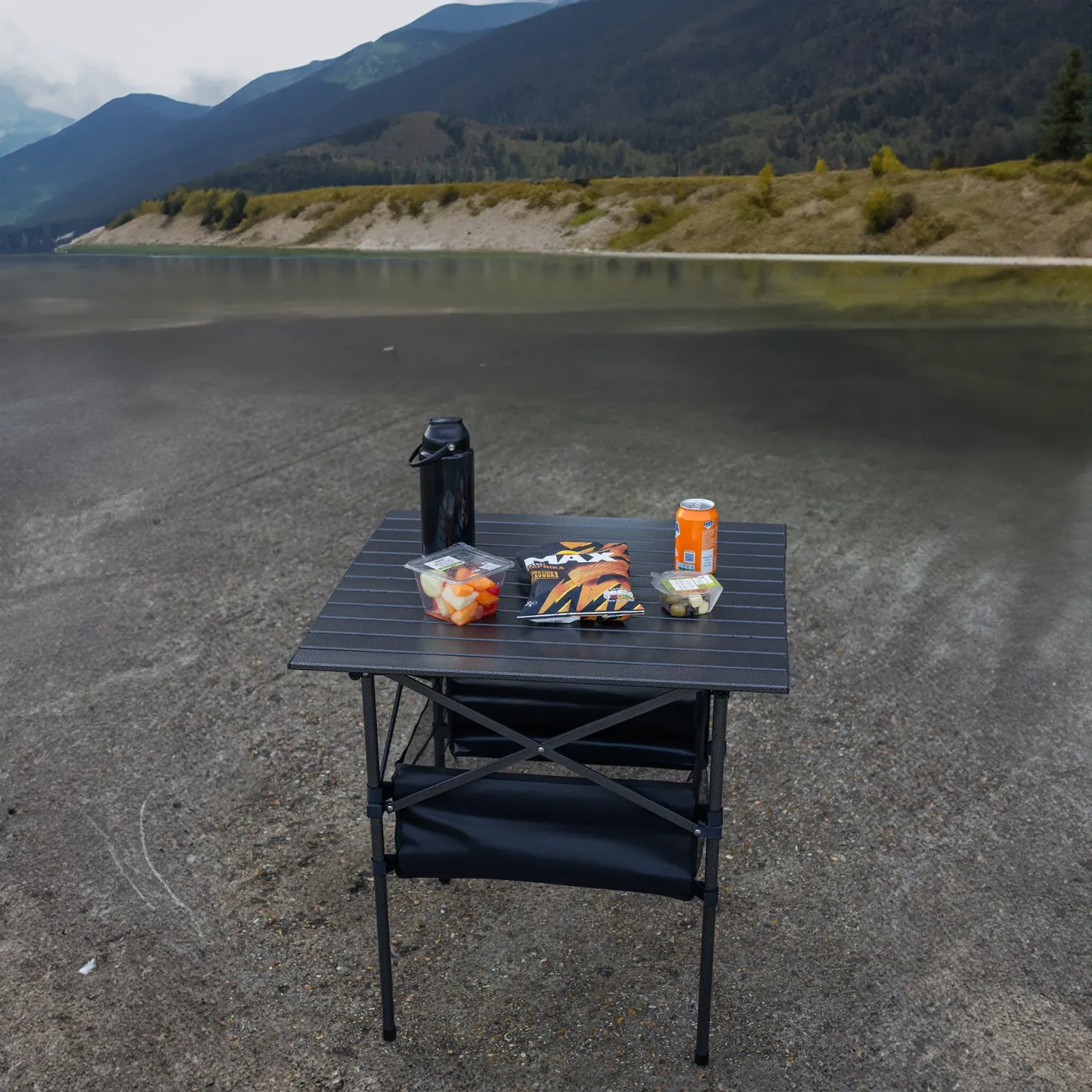 Andes 70cm Portable Aluminium Roll-Top Camping Dining Table with Steel Frame