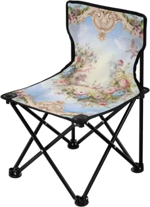 Angel Photo Frame Portable Outdoor Folding Chair Anti-Slip Padded Oxford Cloth Stool Camping Chair Small for Beach Hiking Fishing Gardening Quad Camp Chair