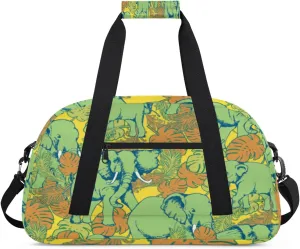 Animal Elephant Gym Duffel Bag for Men Women Palm Leaf Sports Tote Bag with Adjustable Shoulder Strap for Dance Gymnastics Traveling Outdoor Camping Overnight Stay