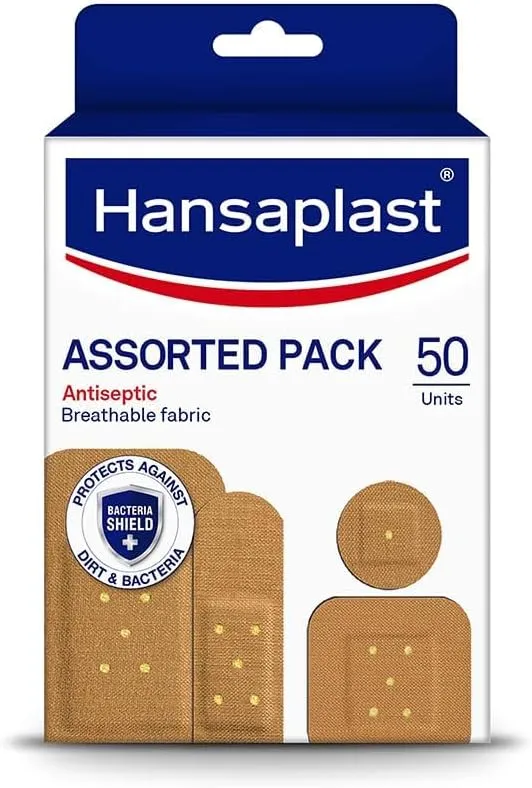 Antiseptic Plasters | Various Shapes & Sizes Bandage | Pack of 50 Units | First Aid kit | Breathable Fabric | Home Essential Kit | Antiseptic Wound Pad