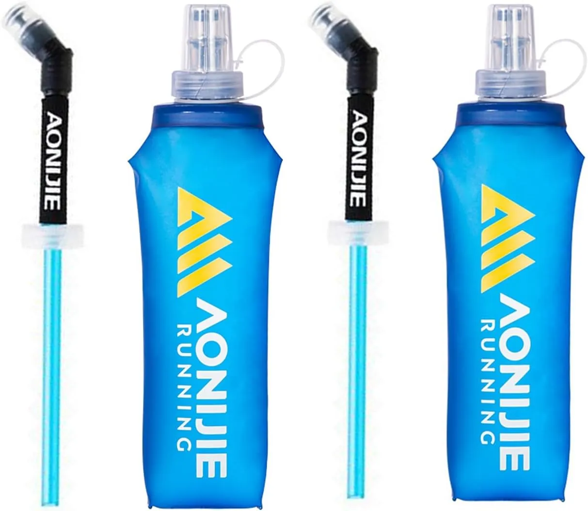AONIJIE Soft Flasks, TPU Collapsible Foldable Water Bottles for Hydration Pack Running Cycling 2 Pack (500ml with straw pack of 2)