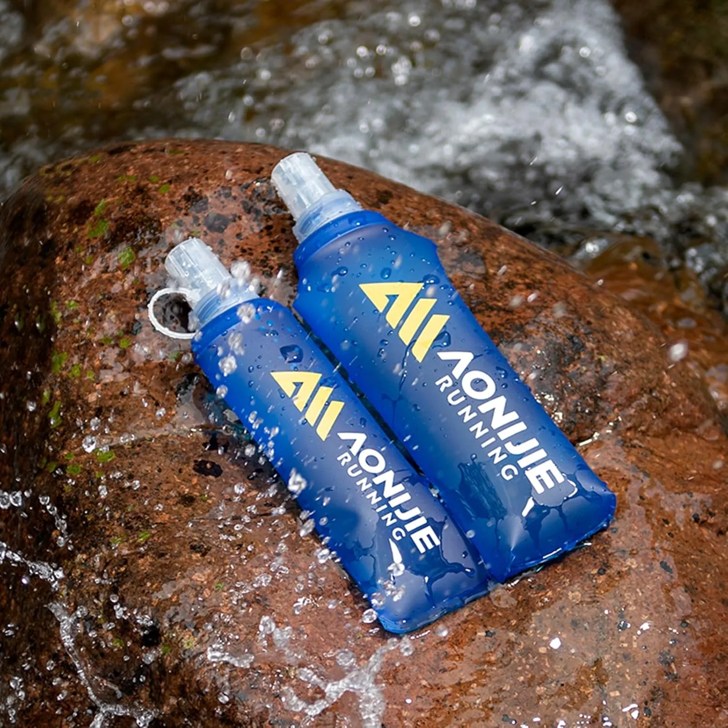 AONIJIE Soft Flasks, TPU Collapsible Foldable Water Bottles for Hydration Pack Running Cycling 2 Pack (500ml with straw pack of 2)