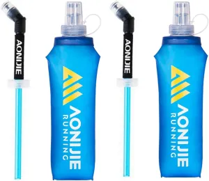 AONIJIE Soft Flasks, TPU Collapsible Foldable Water Bottles for Hydration Pack Running Cycling 2 Pack (500ml with straw pack of 2)