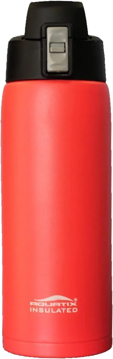 Aquatix (Bright Pop Orange, 21 Ounce) Pure Stainless Steel Double Wall Vacuum Insulated Sports Water Bottle with Convenient Flip Top - Keeps Drinks Cold for 24 Hours, Hot for 6 Hours