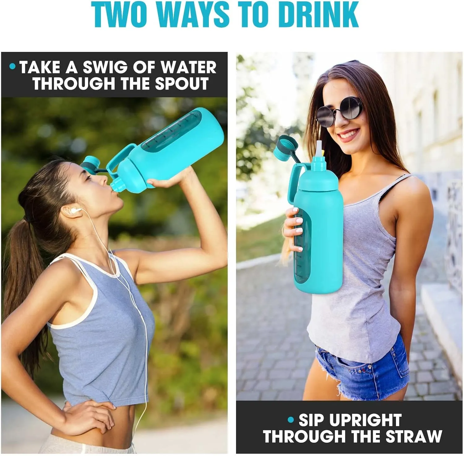 Aqulea Glass Water Bottles - 64 Oz Big Bottle with Straw, Pregnancy Tracker, Leakproof Gym Bottle with Sleeve, Water Jug with Time Marker