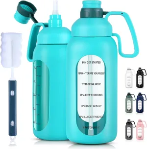 Aqulea Glass Water Bottles - 64 Oz Big Bottle with Straw, Pregnancy Tracker, Leakproof Gym Bottle with Sleeve, Water Jug with Time Marker
