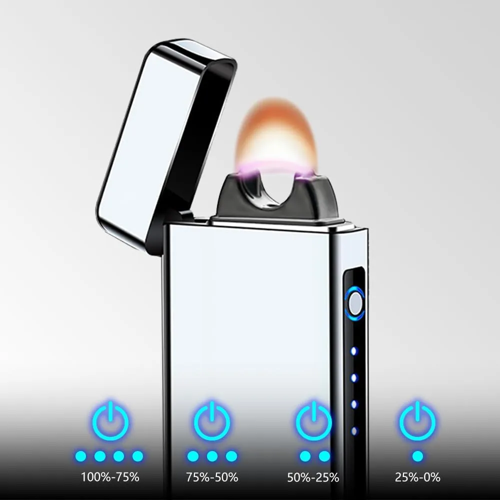 Arc Lighter Rechargeable Electric Lighter Plasma USB Lighter High Power Torch Electronic Lighter Cool Windproof Candle Lighter with Battery Indicator for Candles, Fireworks, Incense (Sliver)