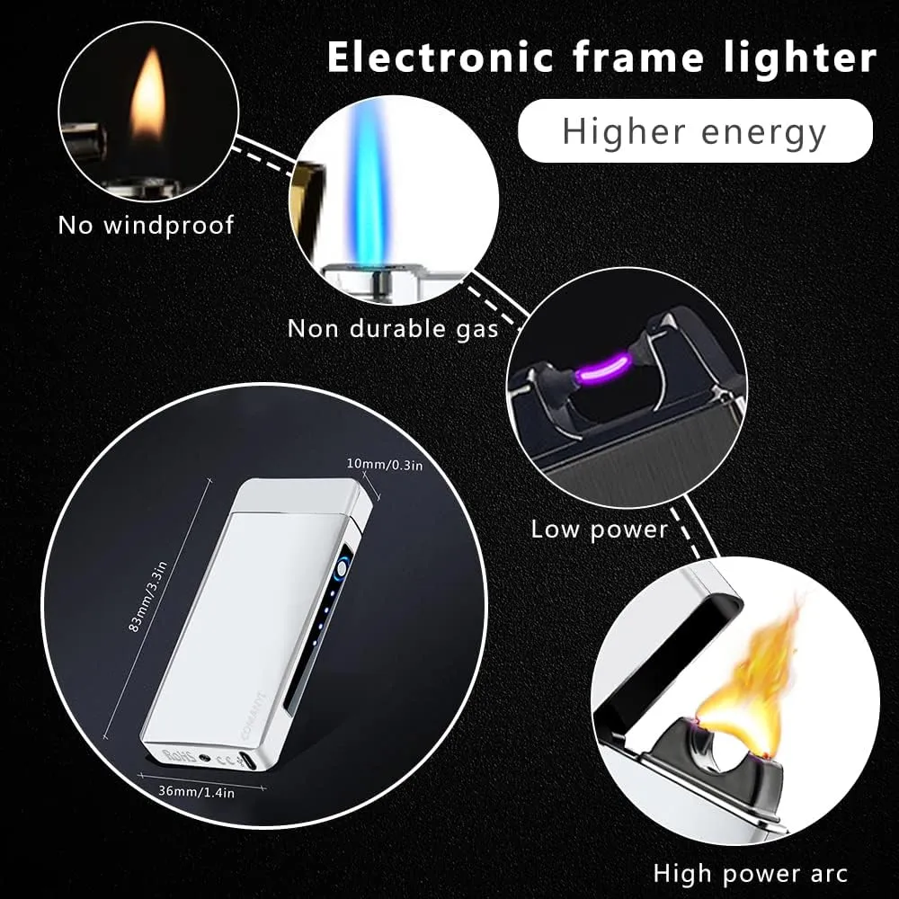 Arc Lighter Rechargeable Electric Lighter Plasma USB Lighter High Power Torch Electronic Lighter Cool Windproof Candle Lighter with Battery Indicator for Candles, Fireworks, Incense (Sliver)