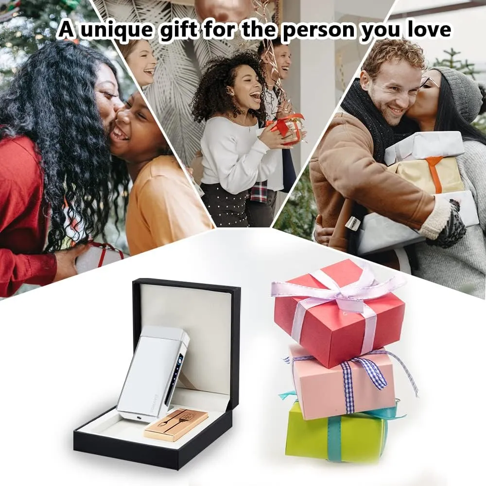 Arc Lighter Rechargeable Electric Lighter Plasma USB Lighter High Power Torch Electronic Lighter Cool Windproof Candle Lighter with Battery Indicator for Candles, Fireworks, Incense (Sliver)
