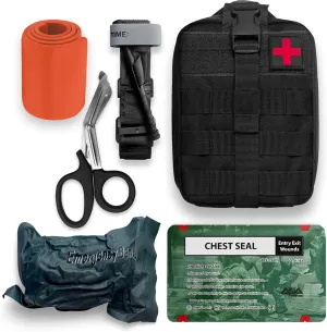 ASA Techmed Bleeding Control First Aid Kit - MOLLE Pouch with CAT Tourniquet & Israeli Bandages Kit for Preppers, Campers, Hunters, Hikers, Bikers, Outdoor Adventures, & Disaster Preparedness (Black)