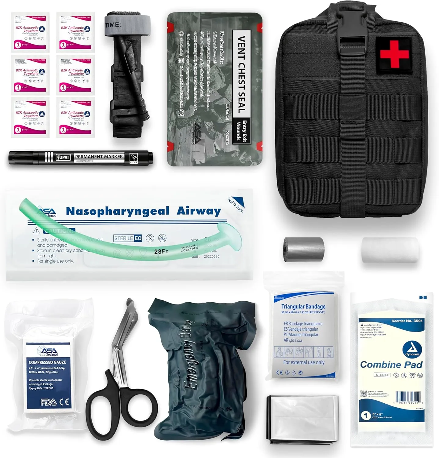 ASA Techmed Emergency Tactical Medical Kit – Comprehensive Trauma Kit for Preppers, Hunters, Hikers, Campers, Climbers, Military, First Responders, and Outdoors Adventures. (Black)