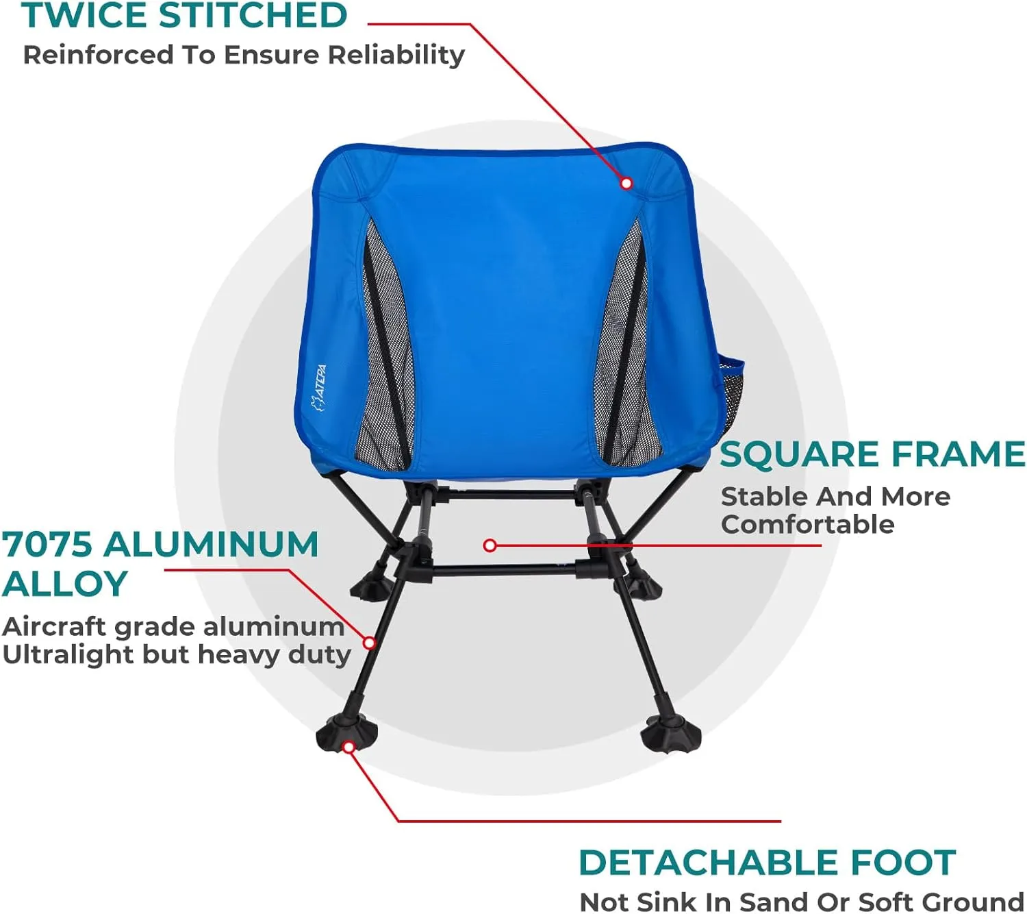 ATEPA Backpacking Chair, Ultralight Folding Portable Small Camping Chairs for Adults Compact Foldable Beach Seat with Anti-Sinking Feet & Aluminum Frame for Outdoor Hiking Travel Fishing