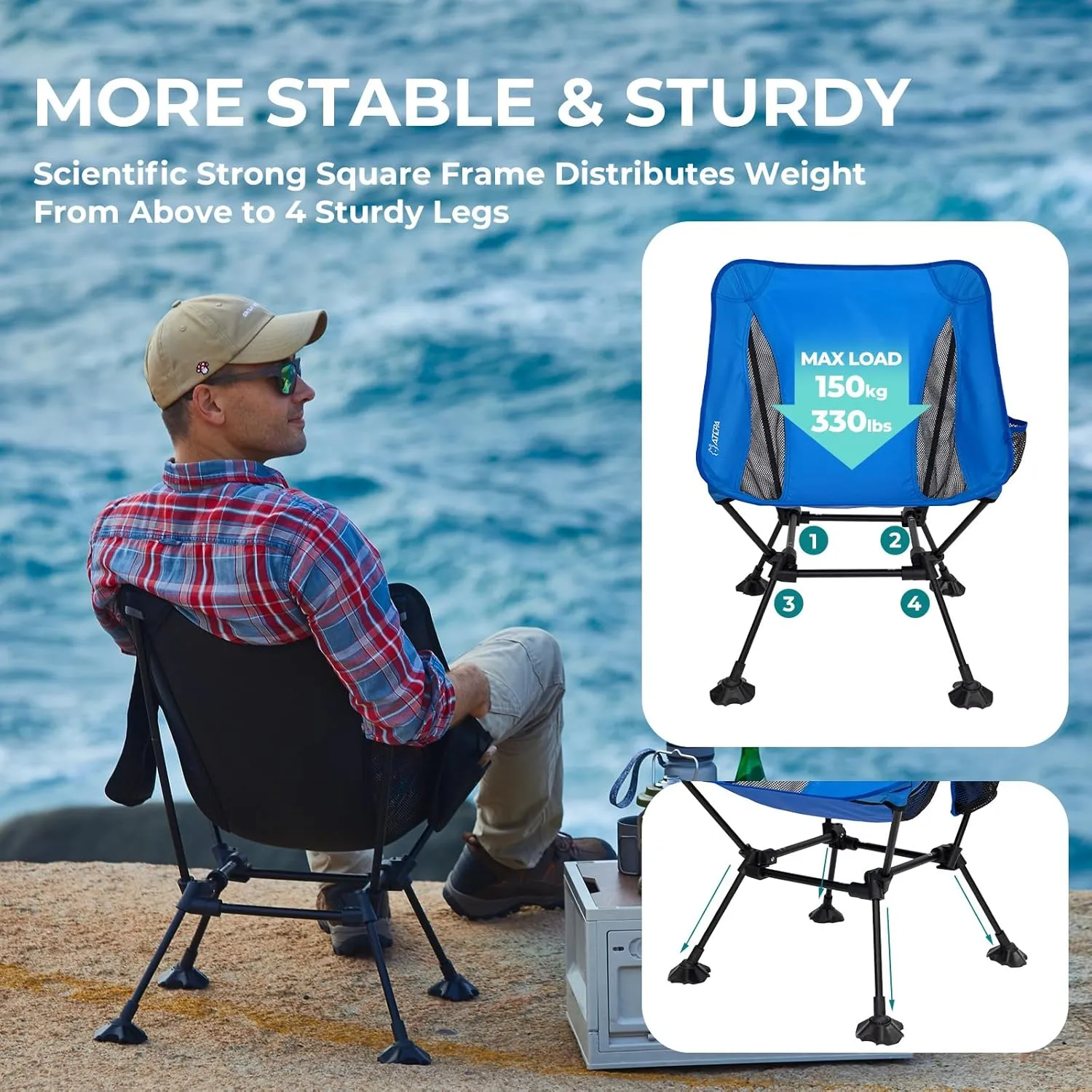 ATEPA Backpacking Chair, Ultralight Folding Portable Small Camping Chairs for Adults Compact Foldable Beach Seat with Anti-Sinking Feet & Aluminum Frame for Outdoor Hiking Travel Fishing