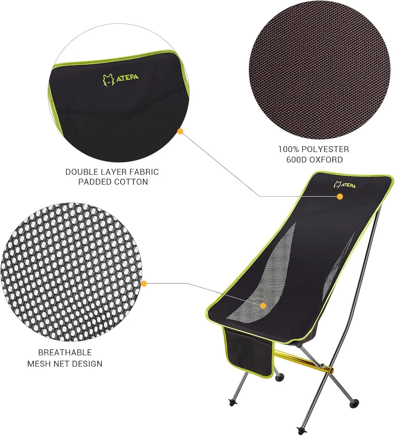 ATEPA Backpacking Chair, Ultralight Folding Portable Small Camping Chairs for Adults Compact Foldable Beach Seat with Anti-Sinking Feet & Aluminum Frame for Outdoor Hiking Travel Fishing