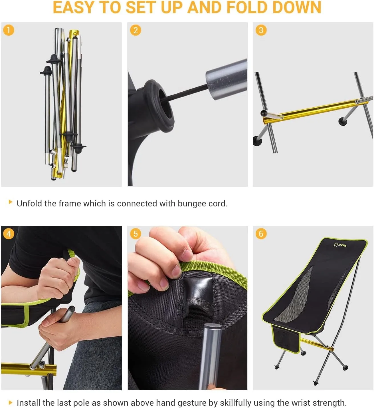 ATEPA Backpacking Chair, Ultralight Folding Portable Small Camping Chairs for Adults Compact Foldable Beach Seat with Anti-Sinking Feet & Aluminum Frame for Outdoor Hiking Travel Fishing