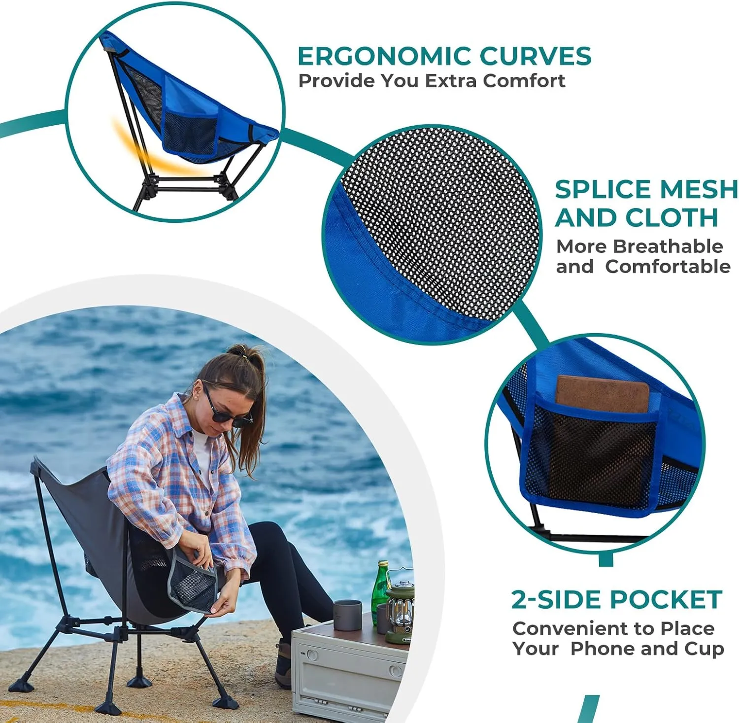 ATEPA Backpacking Chair, Ultralight Folding Portable Small Camping Chairs for Adults Compact Foldable Beach Seat with Anti-Sinking Feet & Aluminum Frame for Outdoor Hiking Travel Fishing