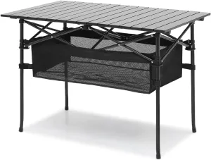 Athena Collection Folding Camping Table with Storage, Outdoor Aluminum Camping Side Table with Carry Bag, Foldable Lightweight Camp Table Portable Roll Up Table for Picnic Hiking Backpacking BBQ