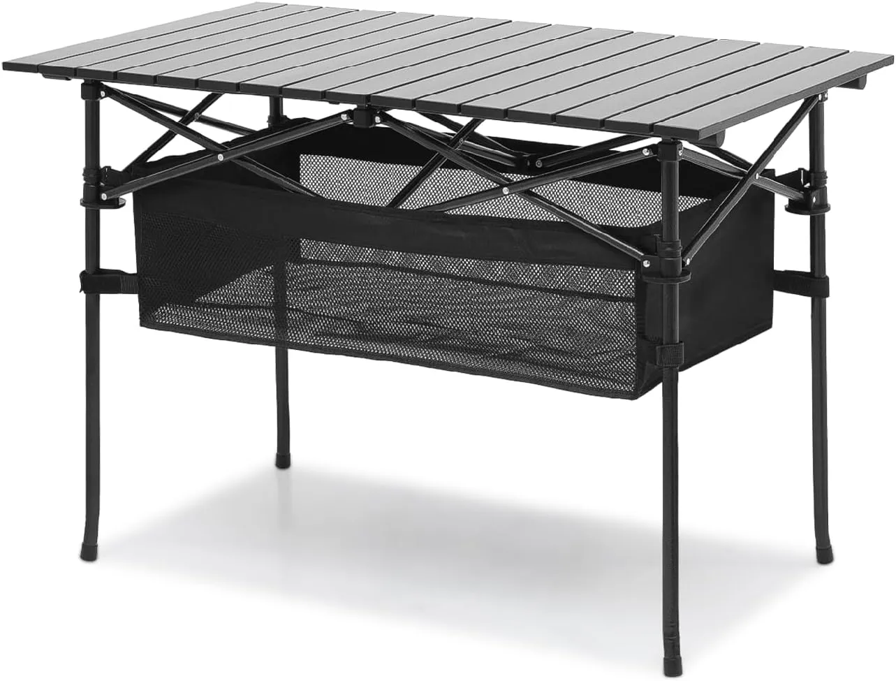 Athena Collection Folding Camping Table with Storage, Outdoor Aluminum Camping Side Table with Carry Bag, Foldable Lightweight Camp Table Portable Roll Up Table for Picnic Hiking Backpacking BBQ