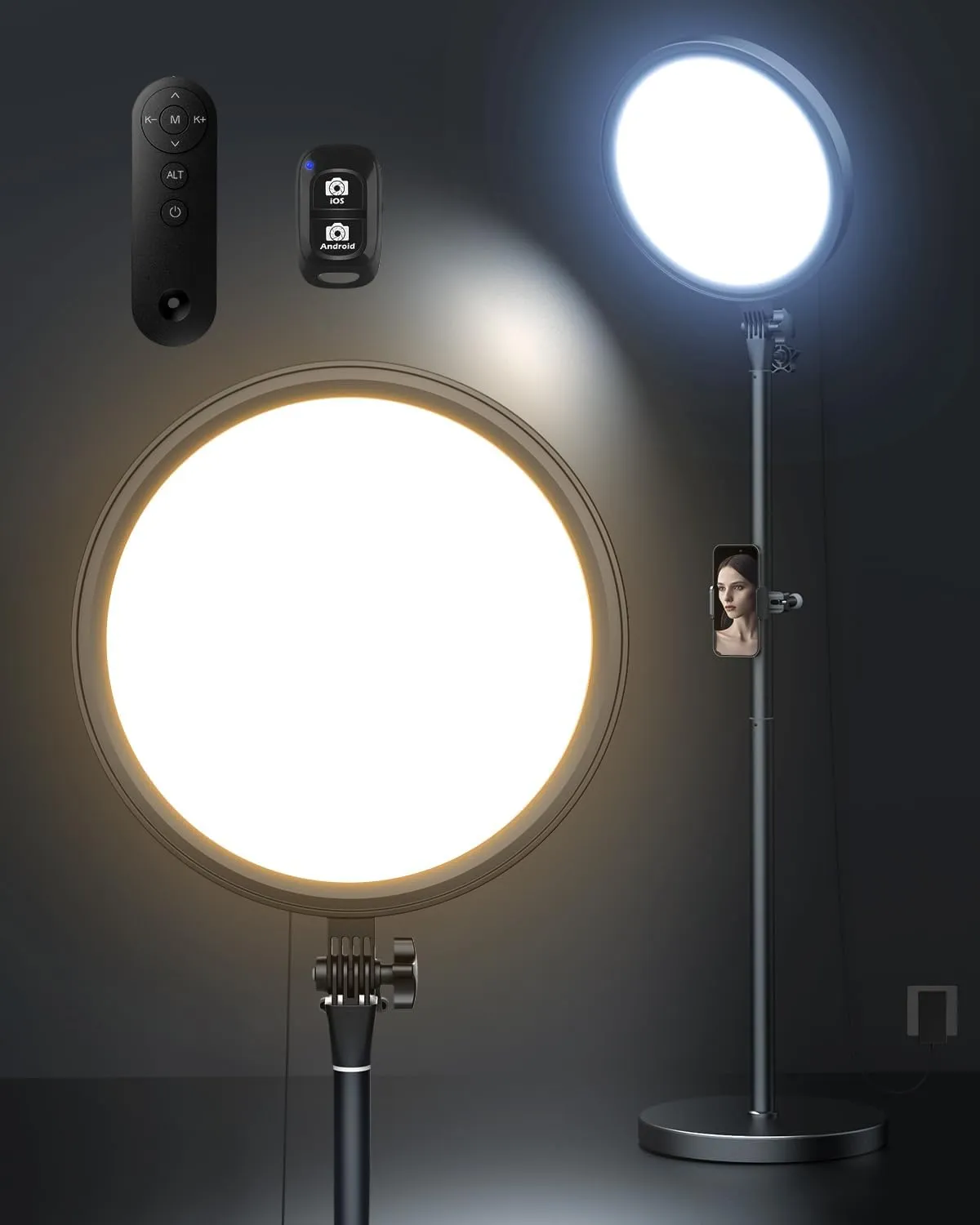 Aureday 12” Selfie Ring Light with Stand, Overall 79” Tall Ringlight Stands with Remotes and Phone Holder, Professional Floor Stand Light Ring for Video Recording/Live Stream/TikTok/Photography/Barber