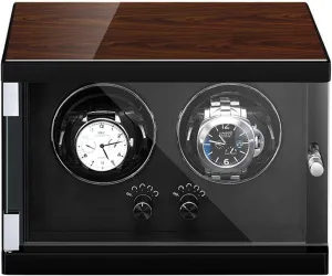 Automatic Double Watch Winder Box, Piano Finish, Silent Motor, Adjustable Pillows, Independent Settings