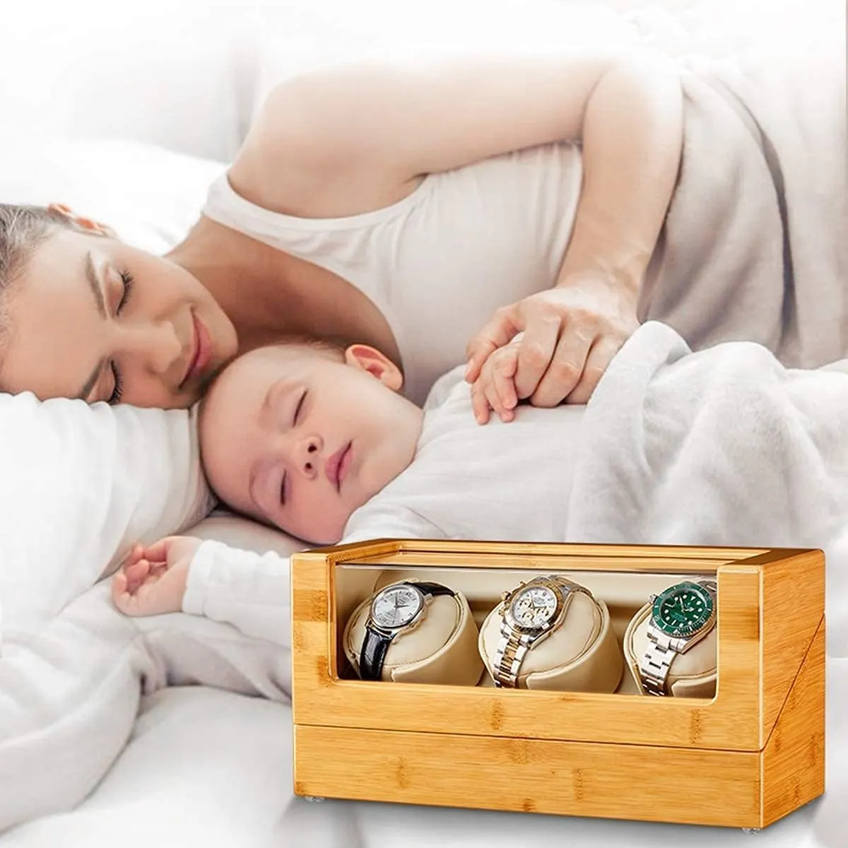 Automatic Watch Winder,in Wood Shell and Leather Pillow Carbon Fiber Leather, Silent Motor and 5 ModesHoliday Gift (A 3 0) (A 3 0)