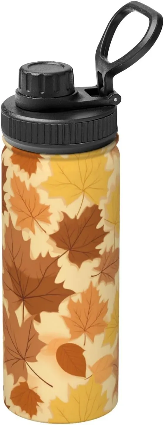Autumn Maple Leaves 18 oz Stainless Steel Water Bottles Insulated Sports Water Bottle with Spout Lid, Thanksgiving Double Wall Travel Water Flask for Running Hiking Fishing