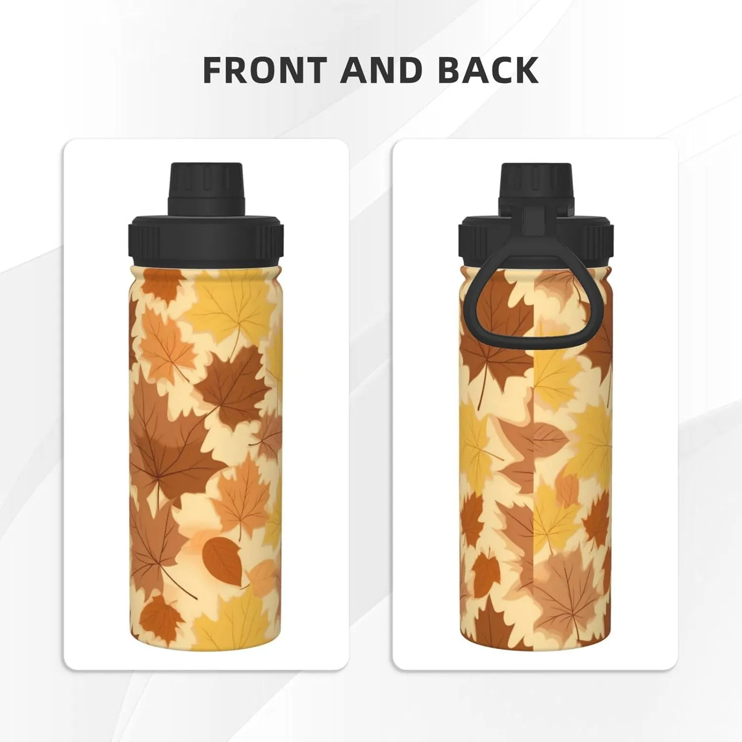 Autumn Maple Leaves 18 oz Stainless Steel Water Bottles Insulated Sports Water Bottle with Spout Lid, Thanksgiving Double Wall Travel Water Flask for Running Hiking Fishing
