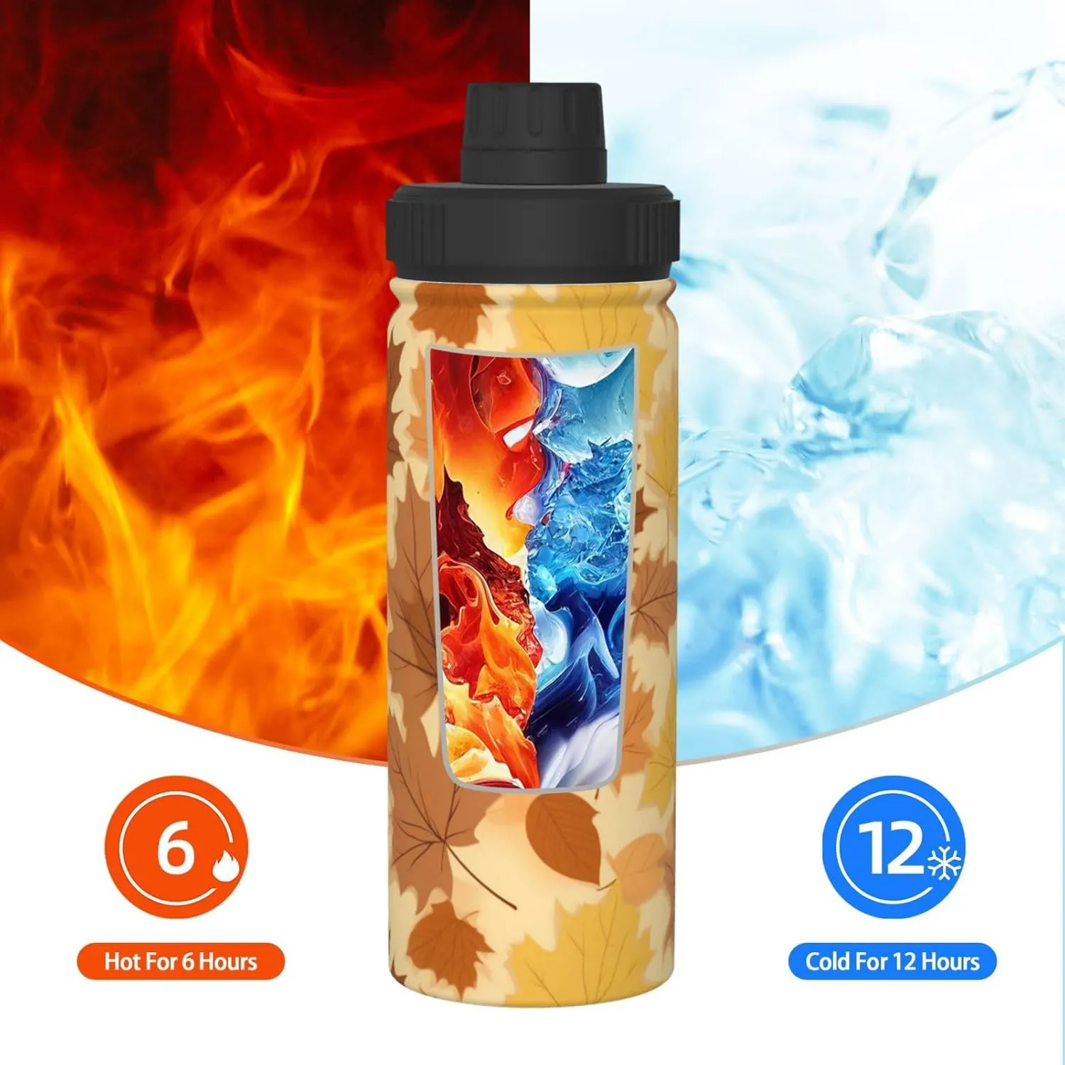 Autumn Maple Leaves 18 oz Stainless Steel Water Bottles Insulated Sports Water Bottle with Spout Lid, Thanksgiving Double Wall Travel Water Flask for Running Hiking Fishing