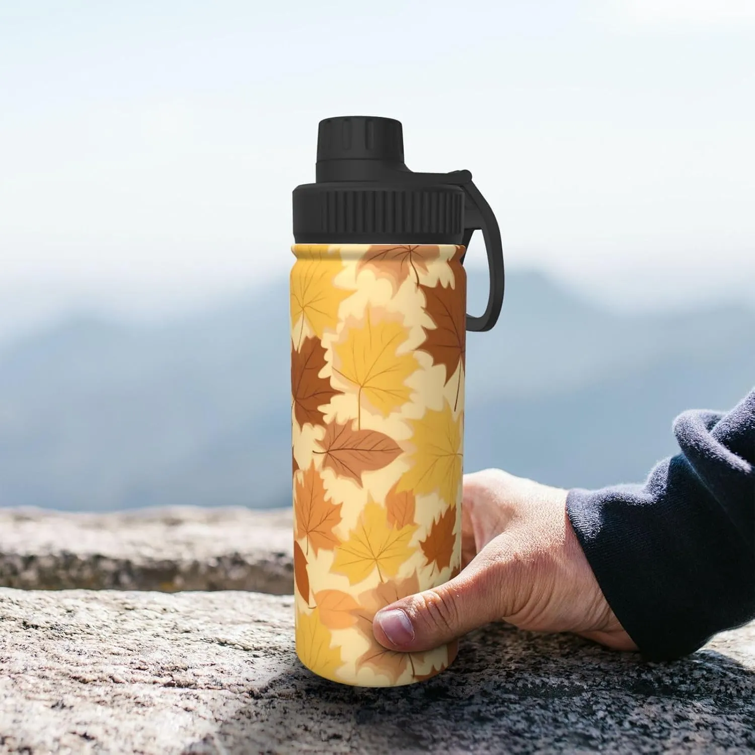 Autumn Maple Leaves 18 oz Stainless Steel Water Bottles Insulated Sports Water Bottle with Spout Lid, Thanksgiving Double Wall Travel Water Flask for Running Hiking Fishing