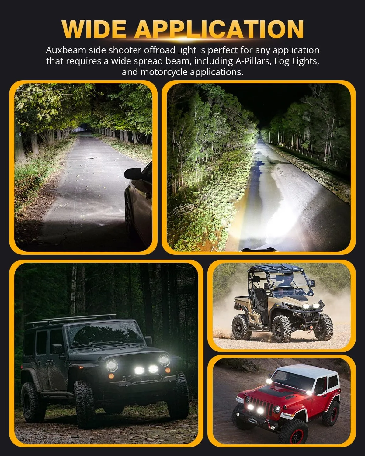 Auxbeam V-MAX Series 4in 92W Round LED Pods with Amber Covers, Side Shooter LED Offroad Driving Light with DRL, 270° Combo Beam Pattern Universal Auxiliary Light for Truck ATV Wrangler Ford Pickup