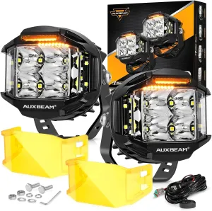 Auxbeam V-MAX Series 4in 92W Round LED Pods with Amber Covers, Side Shooter LED Offroad Driving Light with DRL, 270° Combo Beam Pattern Universal Auxiliary Light for Truck ATV Wrangler Ford Pickup