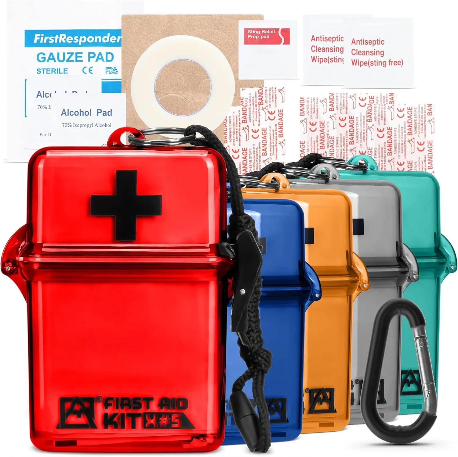 Avalanche Mini First Aid Kit, 30 Pcs Emergency Supplies Kit in Waterproof Case for Home, Car, Travel, Sports or Camping, First Aid Kit in Hard Case & Carabiner, Red