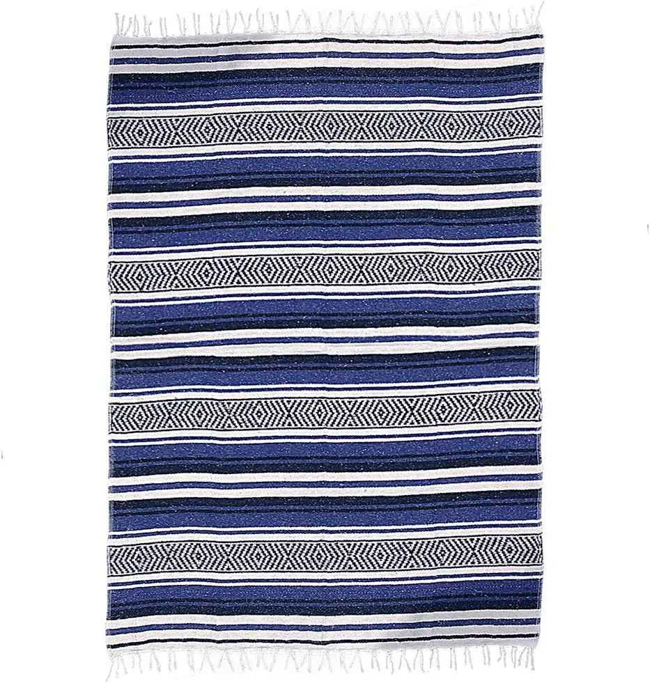 $averPak BodyForge Authentic Mexican Falsa Yoga Blanket (Blue/Black/White)