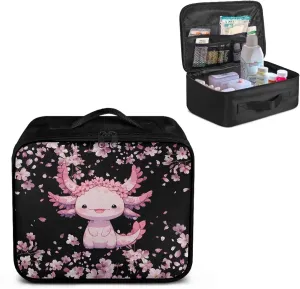 Axolotl First Aid Bag Empty Cute Travel Medicine Bag Cherry Blossoms First Aid Pouches Empty Medium Medical Storage Bag for Camping Hiking Home Travel
