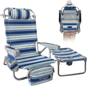 Backpack Beach Chair Aluminum with Folding Camping Table 5-Position Lay Flat Lounge Chair Outdoor for Adults with Insulated Cooler Bag and Cup Holder