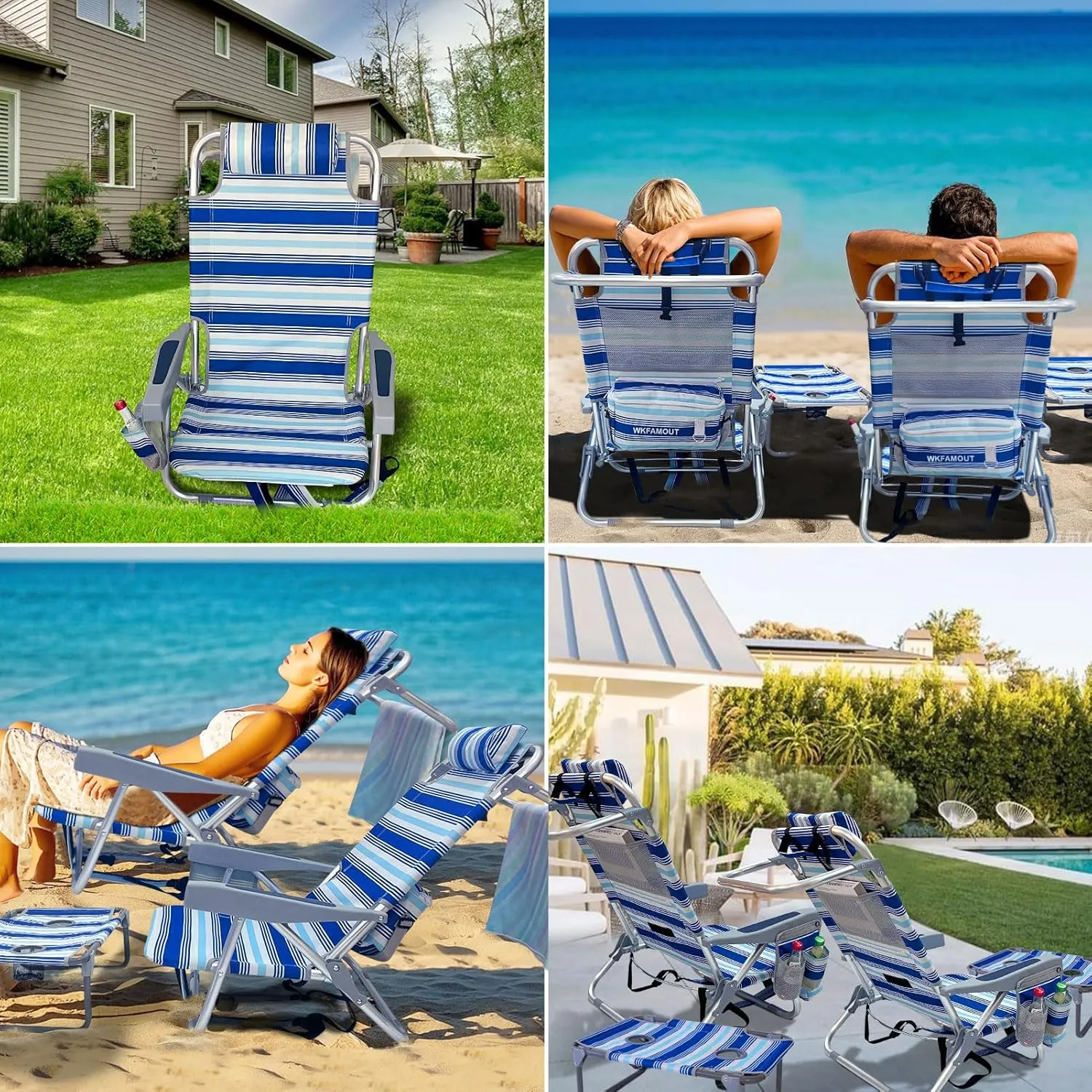 Backpack Beach Chair Aluminum with Folding Camping Table 5-Position Lay Flat Lounge Chair Outdoor for Adults with Insulated Cooler Bag and Cup Holder