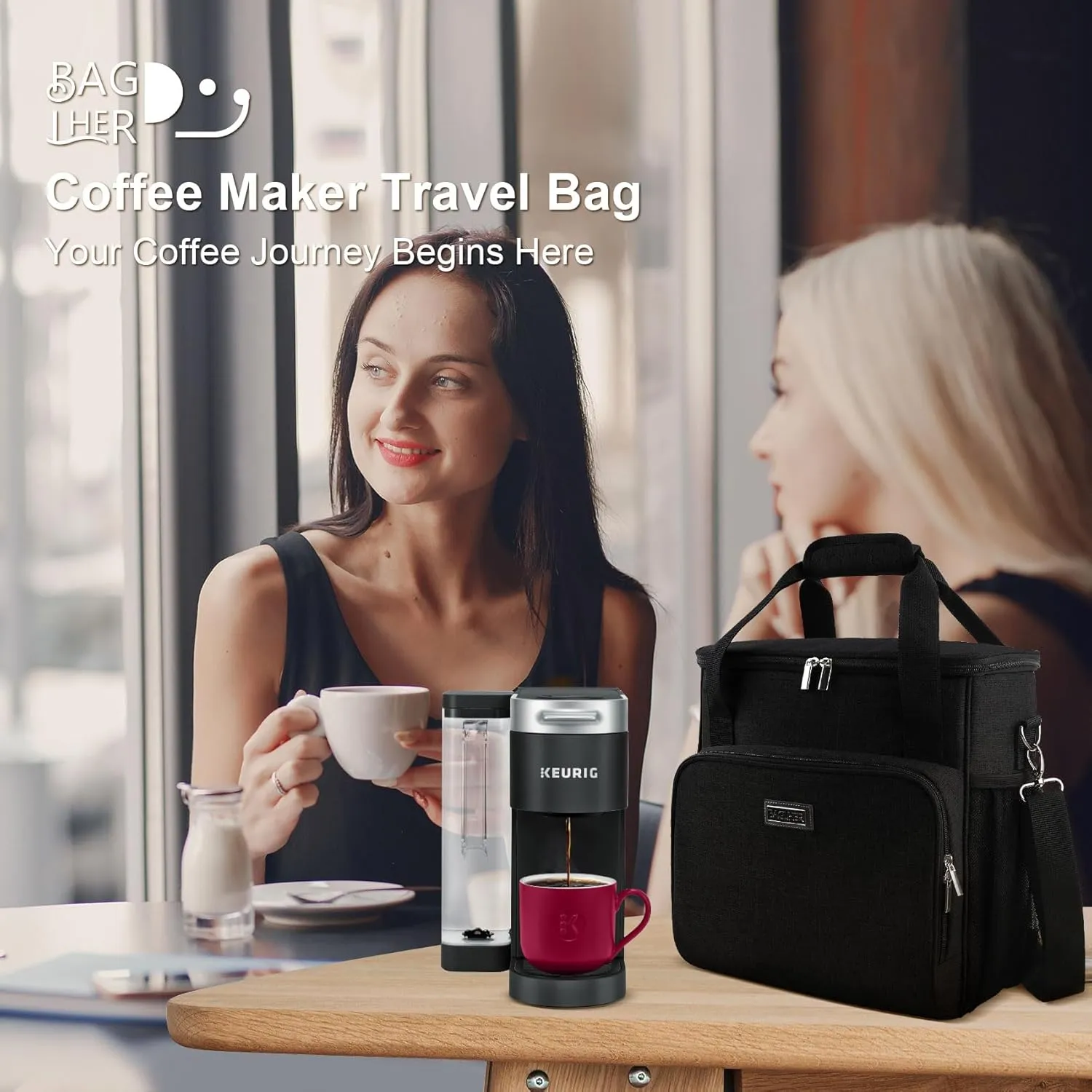 BAGLHER Coffee Maker Travel Bag Compatible with Keurig K-Slim, Keurig K-Supreme or Other Accessories, Portable Coffee Maker Case with Shoulder Strap for Travel, Black