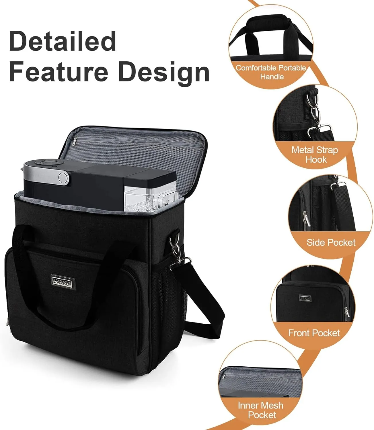 BAGLHER Coffee Maker Travel Bag Compatible with Keurig K-Slim, Keurig K-Supreme or Other Accessories, Portable Coffee Maker Case with Shoulder Strap for Travel, Black