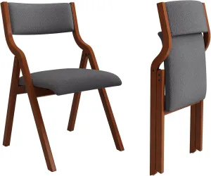 Ball & Cast Foldable Chair with Padded Seat,Wooden Portable Folding Dining Chair W/Ergonomically Designed Back and Cushion,Easy Carry,No Assembly Required,for Kitchen,Set of 2,Grey Cherry