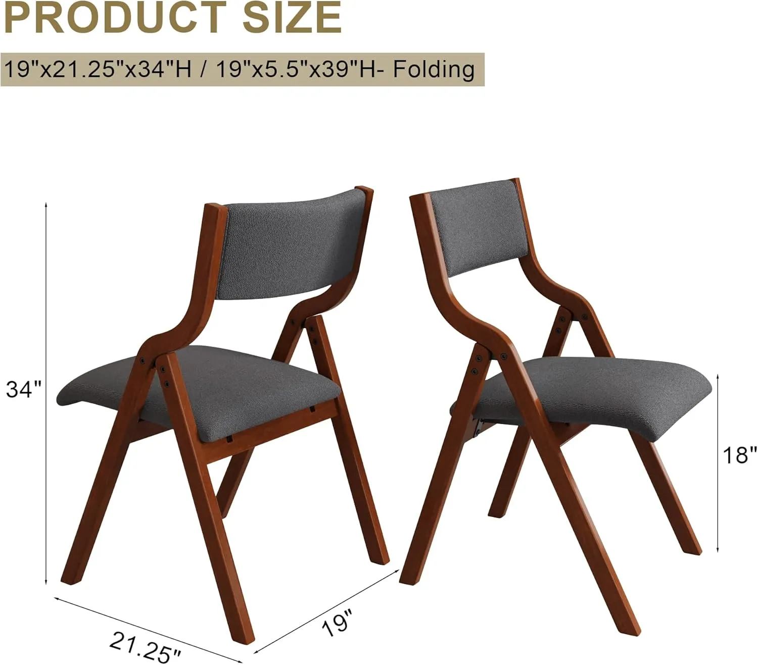Ball & Cast Foldable Chair with Padded Seat,Wooden Portable Folding Dining Chair W/Ergonomically Designed Back and Cushion,Easy Carry,No Assembly Required,for Kitchen,Set of 2,Grey Cherry