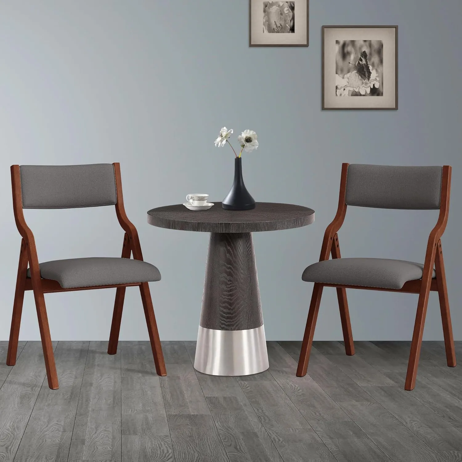 Ball & Cast Foldable Chair with Padded Seat,Wooden Portable Folding Dining Chair W/Ergonomically Designed Back and Cushion,Easy Carry,No Assembly Required,for Kitchen,Set of 2,Grey Cherry